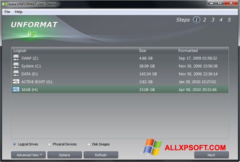 Screenshot UNFORMAT für Windows XP