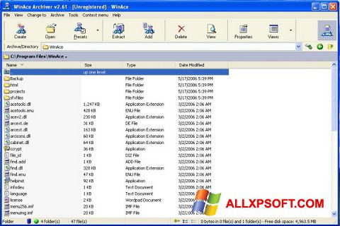 Screenshot WinAce für Windows XP