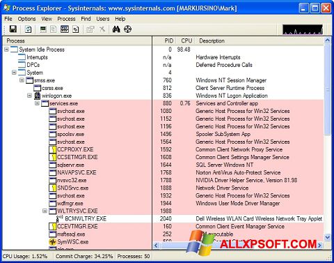 Screenshot Process Explorer für Windows XP