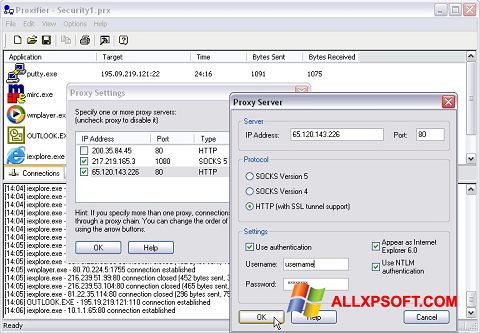 Screenshot Proxifier für Windows XP