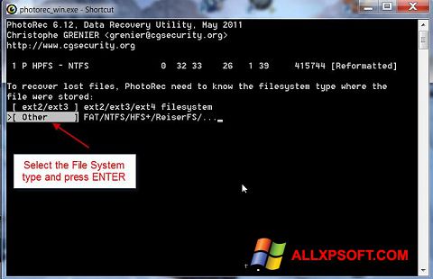Screenshot PhotoRec für Windows XP