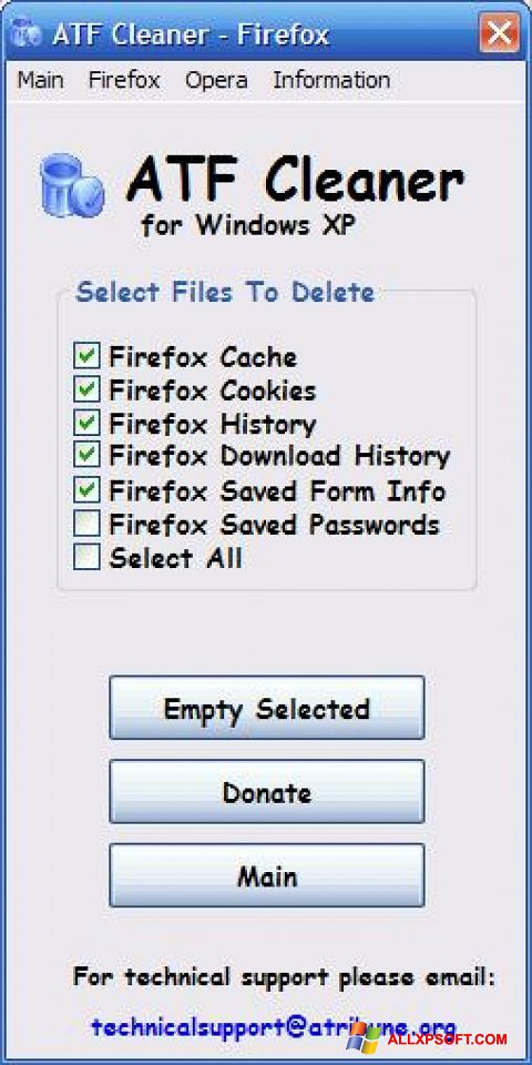 Screenshot ATF Cleaner für Windows XP