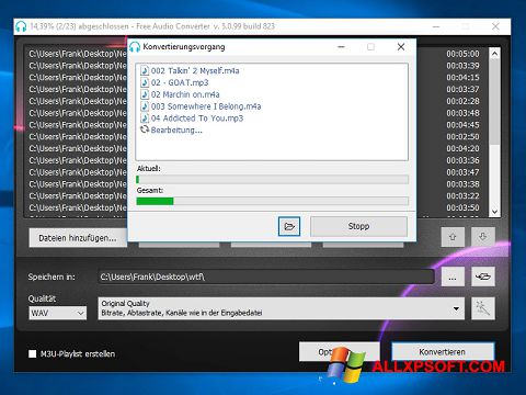 Screenshot Free Audio Converter für Windows XP