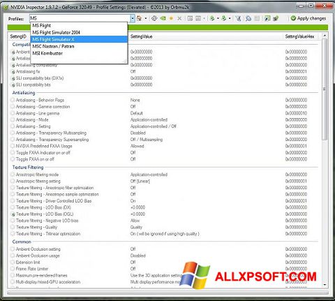 Screenshot NVIDIA Inspector für Windows XP