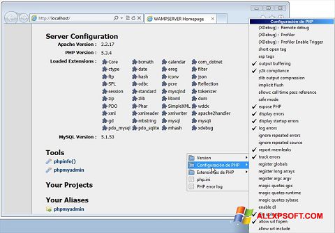 Screenshot WampServer für Windows XP