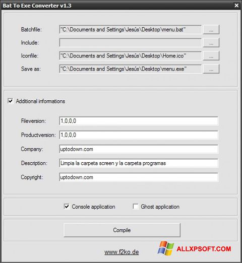 Screenshot Bat To Exe Converter für Windows XP