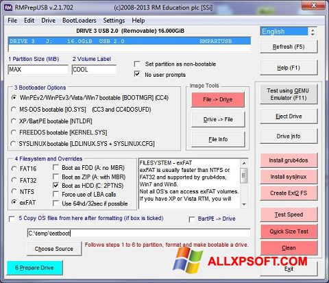 Screenshot RMPrepUSB für Windows XP