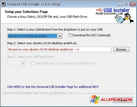 Screenshot Universal USB Installer für Windows XP