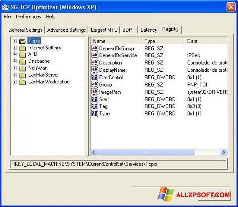Screenshot TCP Optimizer für Windows XP